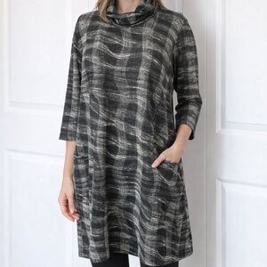 Papa Vancouver Plaid Dress with Pockets & Cowl Neck - Size L